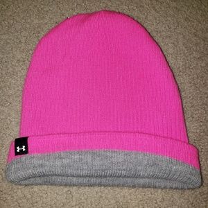 Pink and Grey Under Armour Beanie